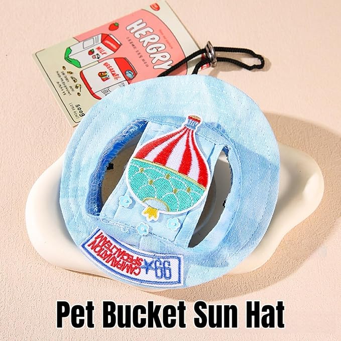 Dog Bucket hat,cat hat, Bucket hat for Dogs with Ear Holes, Bucket hat for Dogs,Hats for Cats,Cat Sun hat Keep Your Pets Sun-Protected, Cool, Stylish and Beautiful. (Blue&Pattern, M)