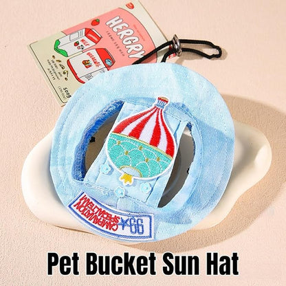 Dog Bucket hat,cat hat, Bucket hat for Dogs with Ear Holes, Bucket hat for Dogs,Hats for Cats,Cat Sun hat Keep Your Pets Sun-Protected, Cool, Stylish and Beautiful. (Blue&Pattern, M)
