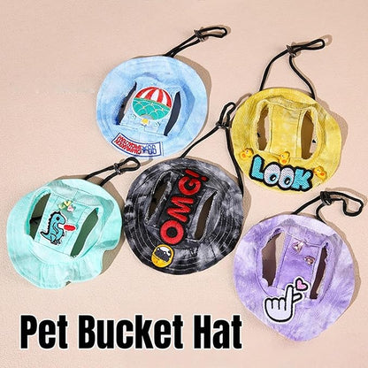 Dog Bucket hat,cat hat, Bucket hat for Dogs with Ear Holes, Bucket hat for Dogs,Hats for Cats,Cat Sun hat Keep Your Pets Sun-Protected, Cool, Stylish and Beautiful. (Blue&Pattern, M)