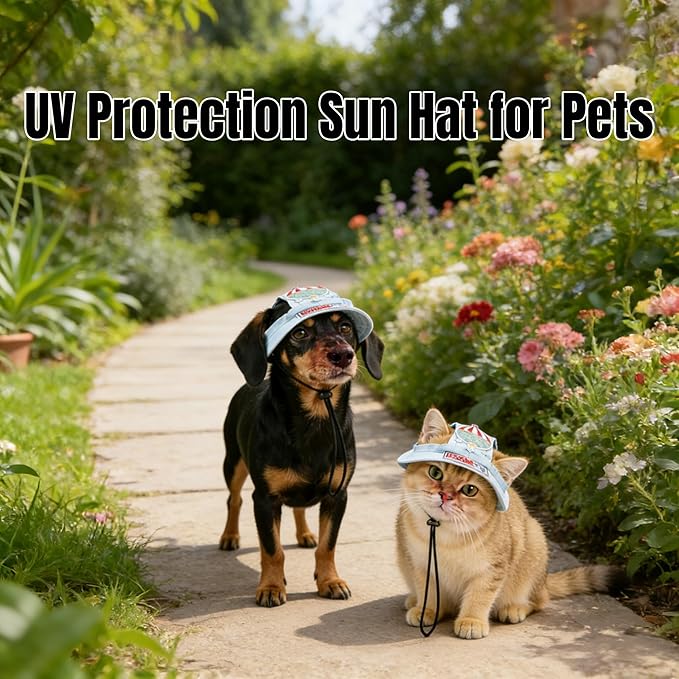 Dog Bucket hat,cat hat, Bucket hat for Dogs with Ear Holes, Bucket hat for Dogs,Hats for Cats,Cat Sun hat Keep Your Pets Sun-Protected, Cool, Stylish and Beautiful. (Blue&Pattern, M)