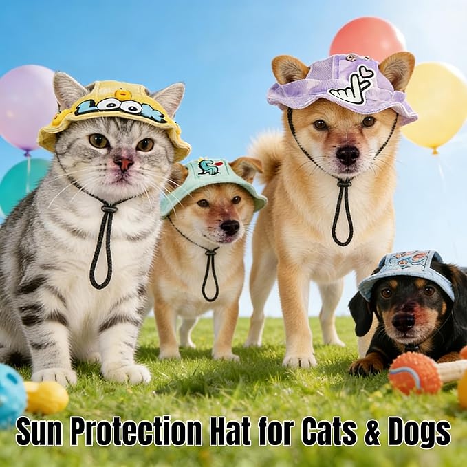 Dog Bucket hat,cat hat, Bucket hat for Dogs with Ear Holes, Bucket hat for Dogs,Hats for Cats,Cat Sun hat Keep Your Pets Sun-Protected, Cool, Stylish and Beautiful. (Purple&Pattern, M)