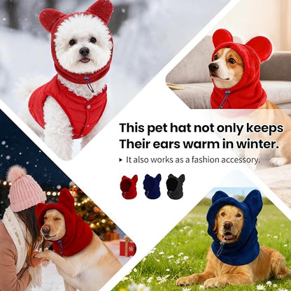 Dog Snood Winter Hood with Ear Protection, Fleece Neck Warmer for Dogs, (Blue, Medium)
