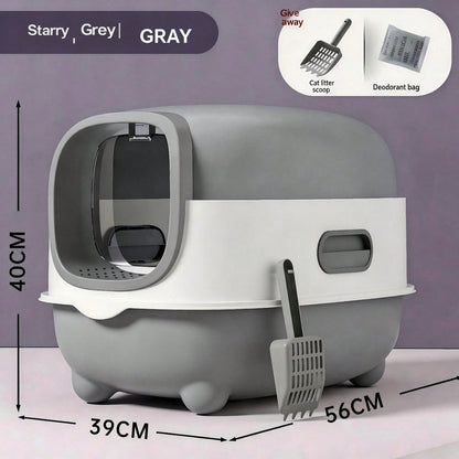 Fully Enclosed Cat Litter Box With UV Sterilization Odor Control, Large 56cm Space For Big Cats, Easy Clean 180 Flip Top, Detachable Anti Tracking Design With Litter Scoop