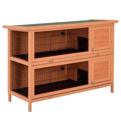 54  Rabbit Cage, 2-Tier Rabbit Hutch Outdoor Guinea With Removable Dividers And Pull-Out Trays, Orange