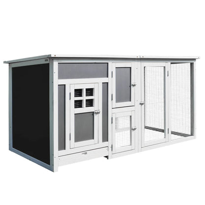 Chicken Coop Wooden Chicken House Rabbit Hutch Poultry Cage Hen Pen  PC Roof With Run Box