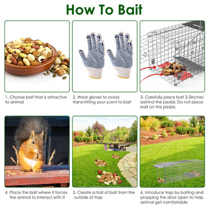 2Pcs 24X7.48X8.27IN Folding Humane Live Animal Trap Cages Easy To Catch And Release Foldable Cat Trap Galvanized Steel For Small Cats Squirrels Rabbits Hedgehog Chipmunk
