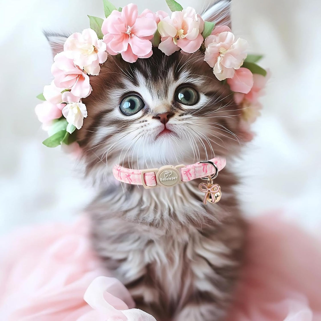2 Pack Pink Cat Collars  Spring Summer Breakaway Cat Collar With Bell, Bow And Flower Pendant, Adjustable Kitten Collars For Girl Cats, Cute Pink Plaid Bow