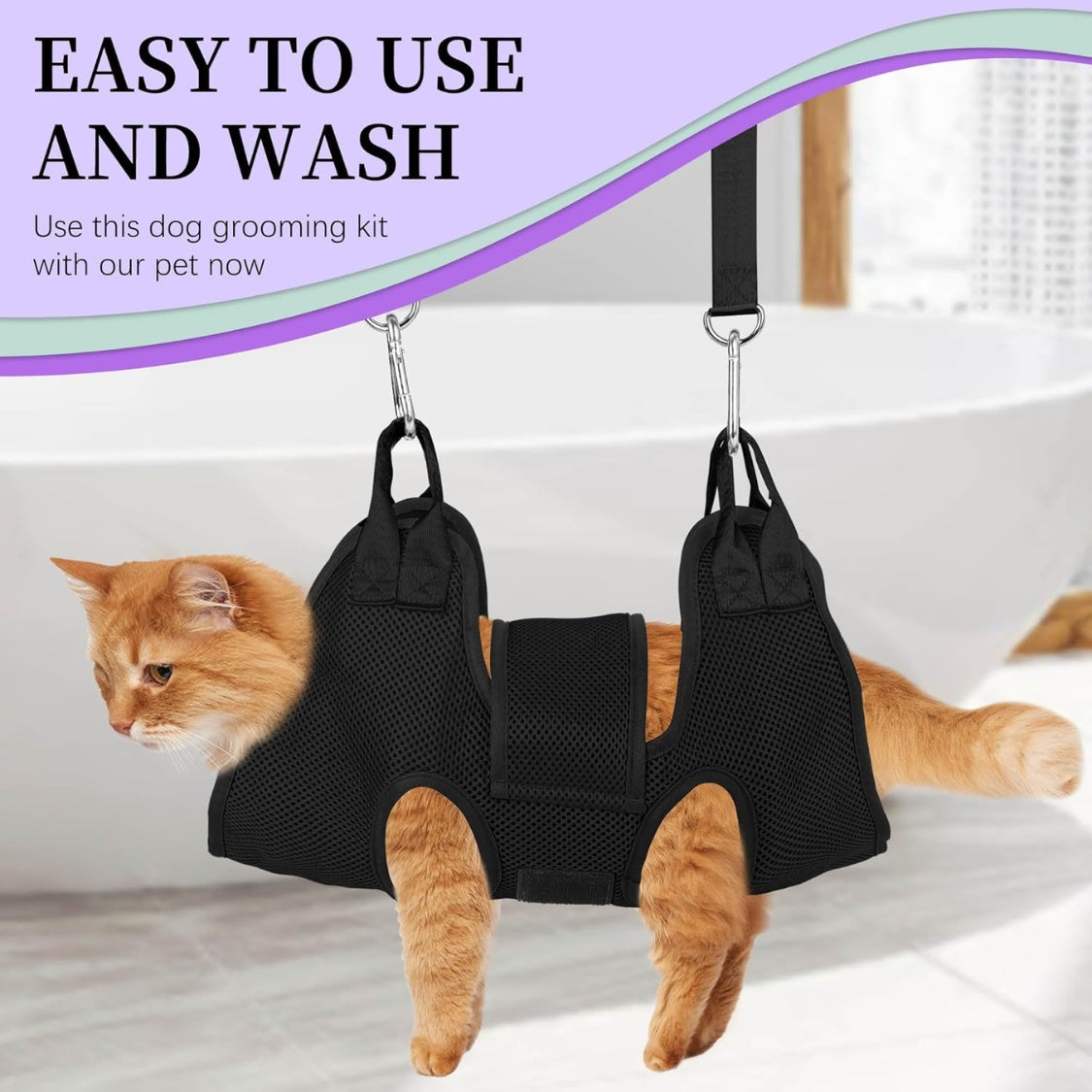 Cat Grooming Hammock Kit For Cats Dogs Up To 12 Lb, Hanging Harness And Sling For Nail Trimming, Includes Clippers Trimmer