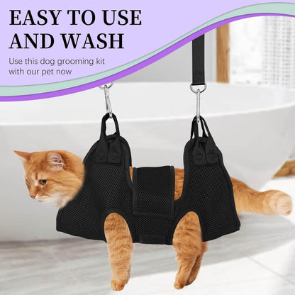 Cat Grooming Hammock Kit For Cats Dogs Up To 12 Lb, Hanging Harness And Sling For Nail Trimming, Includes Clippers Trimmer