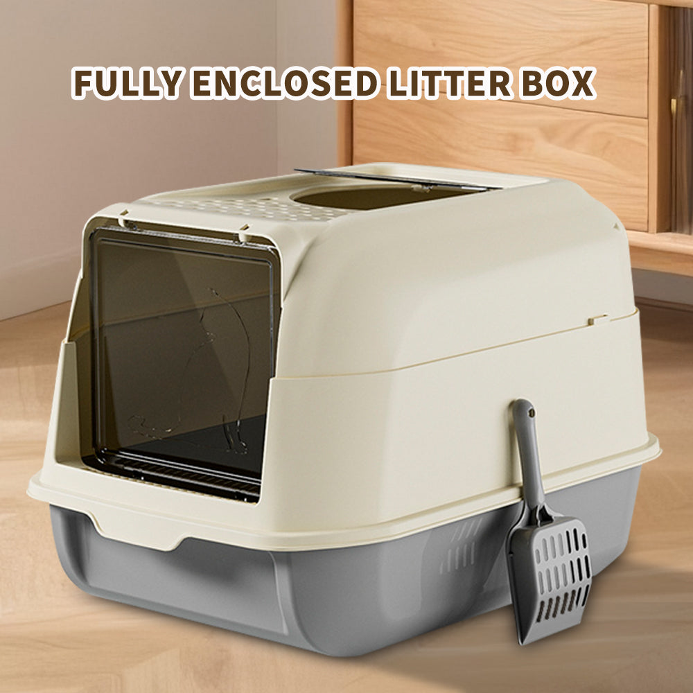 51cm Large Fully Enclosed Top Entry Cat Litter Box, Front Flip Door Dual Opening, Anti-Splashing Anti-Tracking Odor Locking Cat Toilet With Free Scoop & Deodorant Pack
