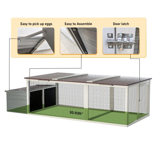 20.93ft  Large Wooden Chicken Coop Outdoor Hen House With Nesting Box  Weatherproof Asphalt Roof Walk In Poultry Cage With Secure Locks Metal Mesh Run For  Farm Use