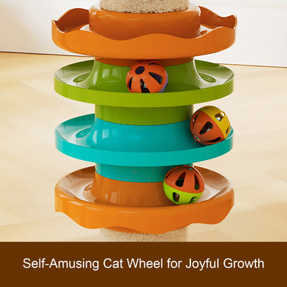 Adjustable Height Floor-to-Ceiling Cat Tree Made of MDF Board, Tall Cat Tower with Sisal Scratching Post, Bubble Window Perch, Ladder & Rotatable Toy Balls for Indoor Cats