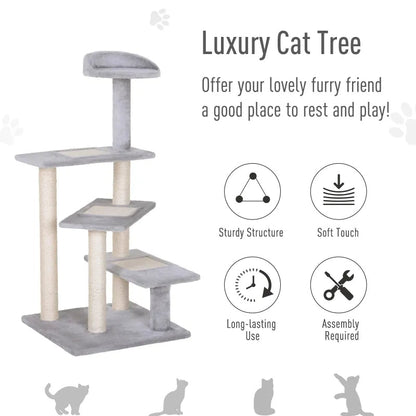5-Level Revolving Stair Cat Tree Scratcher Climbing Activity Tower With Play Center And Resting Perch - Gray