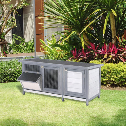 Wooden Rabbit Hutch Bunny Hutch Cage Guinea Pig With Waterproof Roof, No Leak Tray And Feeding Trough, For Rabbits, Chickens, Ducks