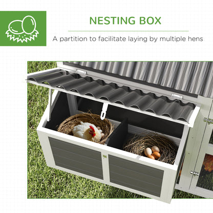 Wooden Chicken Coop with Run, 2 Nesting Boxes, 2 Roosting Bars, Ramp & Tray, Poultry Cage for 4-6 Chickens, Gray