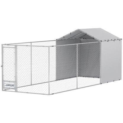 Galvanized Chain Link Large Outdoor Dog Kennel With Waterproof & UV-Resistant Cover, For M&L Dogs, 19.7' X 7.5' X 7.5',Multiple Packages