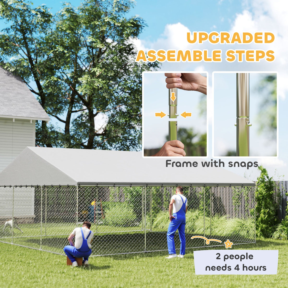 Heavy Duty Outdoor Dog Kennel with Waterproof Roof, Secure Latch, Chain Link Dog Run for Backyard, 19.7 x 19.7 x 8.9