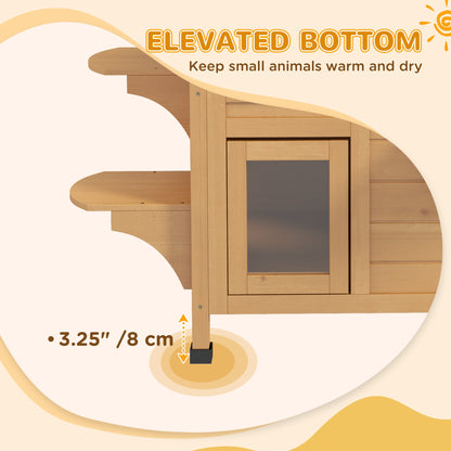 2-Story Wooden Outdoor Cat House Feral Shelter With Escape Door Asphalt Roof 4 Platforms Natural