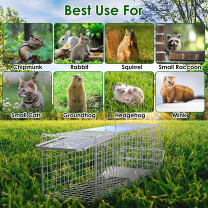 2Pcs 24X7.48X8.27IN Folding Humane Live Animal Trap Cages Easy To Catch And Release Foldable Cat Trap Galvanized Steel For Small Cats Squirrels Rabbits Hedgehog Chipmunk