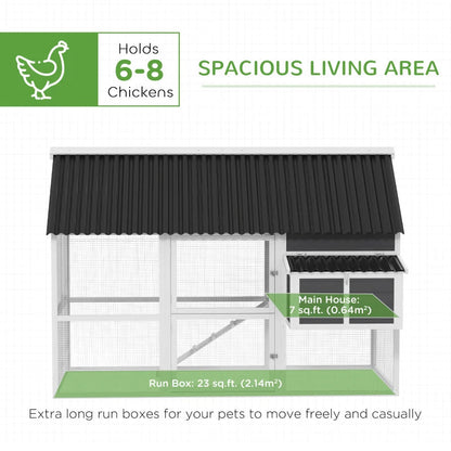Wooden Chicken Coop With Run, 2 Nesting Boxes, 2 Roosting Bars, Ramp & Tray, Poultry Cage For 6-8 Chickens, Gray Multiple Packages