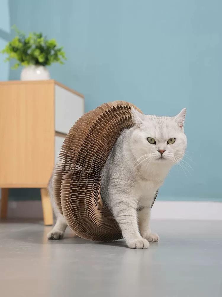 One-piece Cat Scratching Post, Accordion-style Folding Design, Wood Grain, Anti-scratch, Wear-resistant, Interactive Cat Toy.