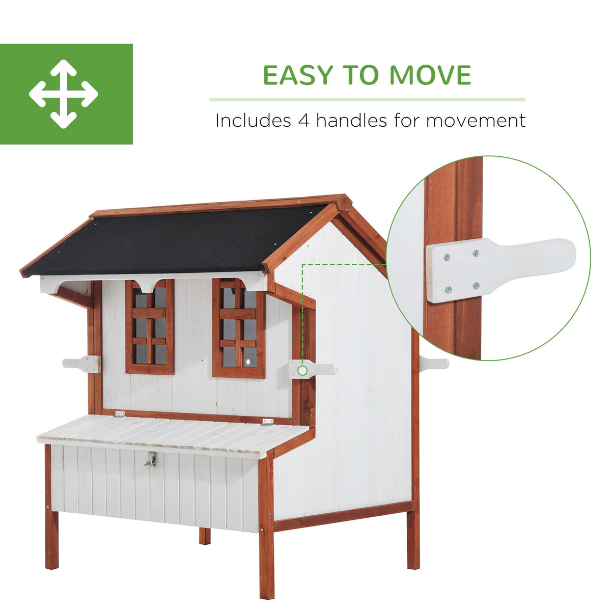 47" Chicken Coop, Wooden Chicken House Raised Rabbit Hutch with Waterproof Roof, Nesting Box and Handles for 3-5 Hens, Poultry Cage Portable Hen Pen for Backyard