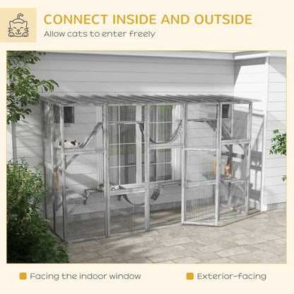 Playground Cat Window Box Outside Enclosure For Multiple Cats W Shelves & Bridges, Gray,Multiple Packages Shipped. Please Pay Attention To The Dimensions And Weight In The Details.
