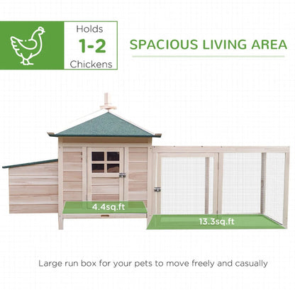 Wooden Chicken Coop With Nesting Box, Cute Outdoor Hen House With Removable Tray, Ramp Run, For Garden Backyard, Natural