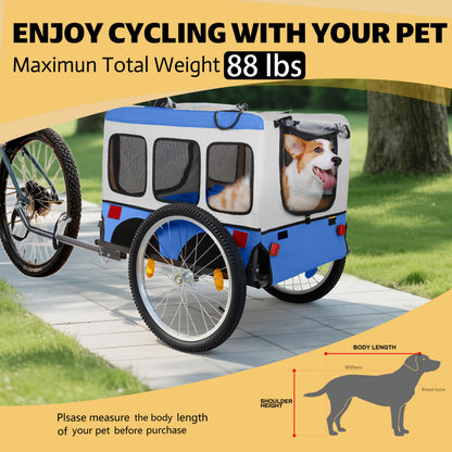 Large Folding Bike Trailer for Dogs - 20×2 1/8 Inches Wheels, Heavy-Duty Steel Frame, Spacious Design, All-Terrain Cycling, Jogging & Camping Adventure, Blue
