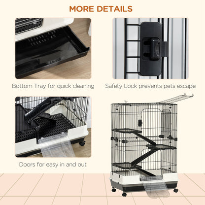 32"L 4-Level Small Animal Cage Rabbit Hutch with Universal Lockable Wheels, Slide-out Tray for Bunny, Chinchillas, Ferret, Black