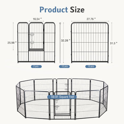 Metal Material, Foldable Pet Fence With A Door, Suitable For Small, Medium And Large-sized Dogs Outdoors