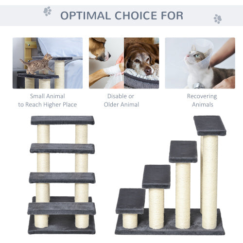 PawHut Cat Tree With 4 Steps For High Beds Couch, Cute Stair Shaped Cat Tree For Indoor Cats Or Dogs W Sisal Scratching Post, Climbing, Playing, Gray