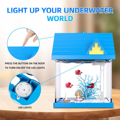 FREESEA 2-gallon Acrylic Fresh-keeping Fish Tank, Equipped With Filtration And Lighting, Suitable For Shrimp, Jellyfish, And Goldfish, Ideal For Children's Bedrooms.