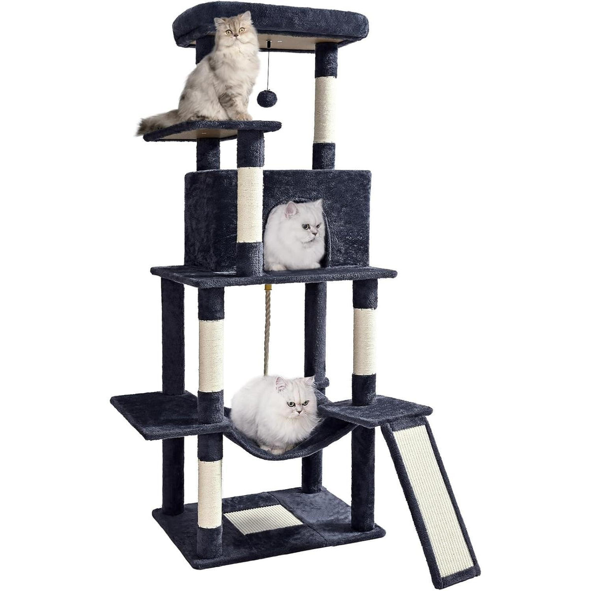 ABCPET 63-inch Multi-level Cat Climbing Frame, Indoor Cat Sisal Scratch Post, Cat Bed, Hammock, Hanging Ball, Extension Platform,Self-pickup Only
