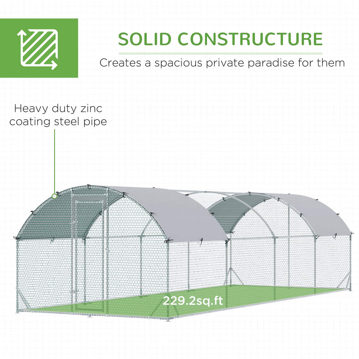 Large Metal Chicken Coop with Waterproof and Anti-UV Cover for Yard, Outdoor, Duck, Rabbit, 9.2 x 24.9 x 6.5
