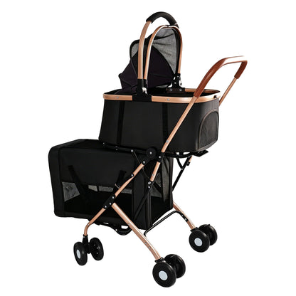 3-in-1 Double Pet Stroller For Small Medium Dogs Cats, Foldable Frame Convertible Pet Carrier Tote, Shockproof Wheels With Brake System, Dual Fixed Safety Leashes For Multi-Pet Households