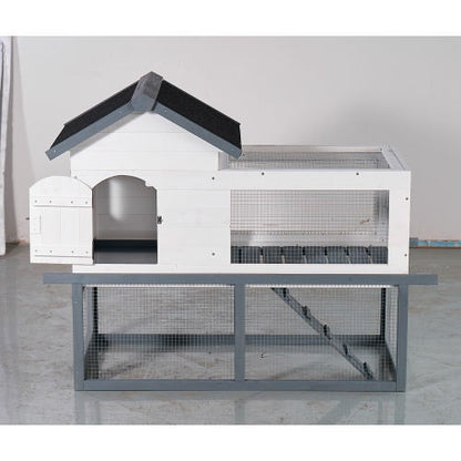 53-inch Double-tier Wooden Outdoor Indoor Waterproof Chicken Coop And Rabbit Hutch Complete With A Roof, Stairs And A Removable Cleaning Tray  Suitable For Small To Medium Pets