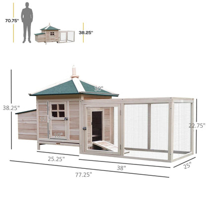 Wooden Chicken Coop With Nesting Box, Cute Outdoor Hen House With Removable Tray, Ramp Run, For Garden Backyard, Natural