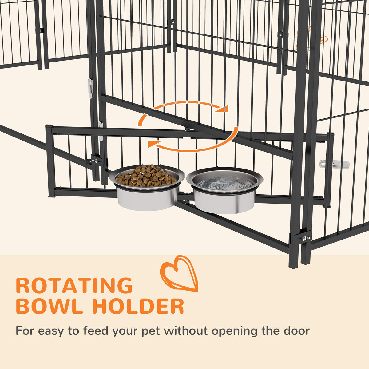 Outside Dog Kennel, 6.9 x 4.6 x 5 Puppy Play Pen with Canopy, Garden Playpen Fence Crate with Rotating Bowl, Black