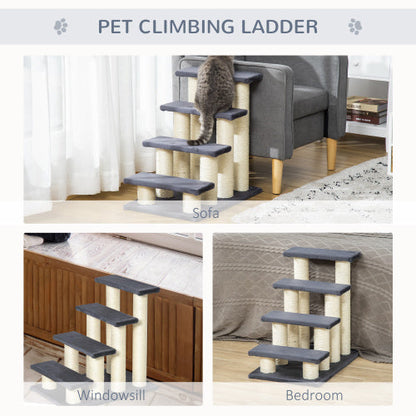 PawHut Cat Tree With 4 Steps For High Beds Couch, Cute Stair Shaped Cat Tree For Indoor Cats Or Dogs W Sisal Scratching Post, Climbing, Playing, Gray