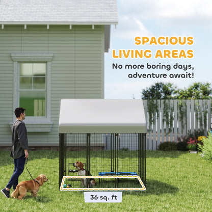 Outdoor Dog Kennel with Roof, 6 x 6 x 6 Heavy Duty Welded Wire Dog Playpen Enclosure with Escape-proof Lock