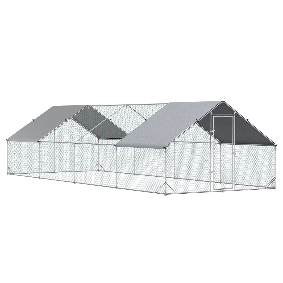 Large Chicken Coop Metal Chicken Run with Waterproof and Anti-UV Cover, Spire Shaped Walk in Fence Cage Hen House for Outdoor and Yard Farm Use, 1" Tube Diameter, 9.8 x 26.2 x 6.6