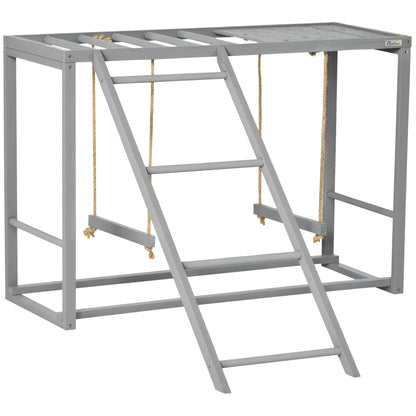 Chicken Activity Play with Swing Set for 3–4 Birds, Wooden Chicken Coop Accessory with Multiple Perches & Hen Ladder, Gray