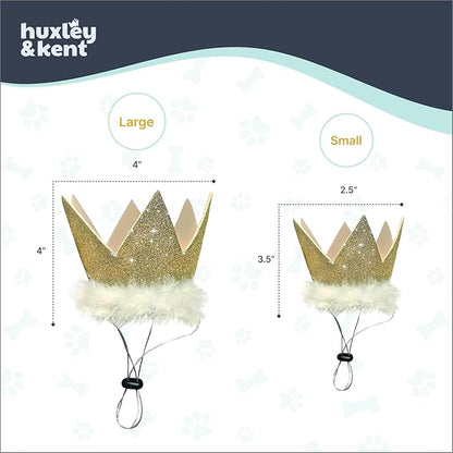 Huxley & Kent Pet Party Crown – Adjustable Glitter Crown Hat with SnugFit Straps – Party Accessory for Dogs & Cats – Gold, Small