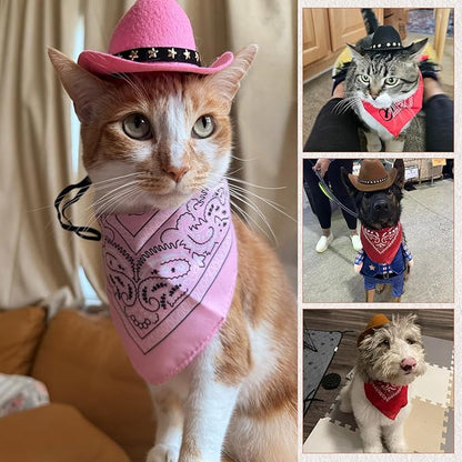 Pet Cowboy Costume, Dog Cowboy Hat with Bandana Scarf, Adjustable Cat Cowboy Hat for Party Cosplay Christmas, Halloween Cowboy Costumes for Small Pet Dogs Cats (Khaki, Medium)