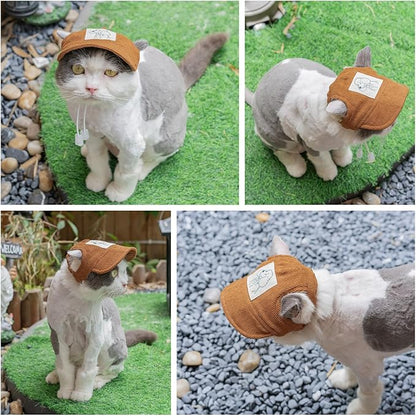 Pet Dog Baseball Cap, Cat Hat, Cat Dog Sun Cap with Ear Holes, Adjustable Puppy Outdoor Sun Hat (Brown, Small)