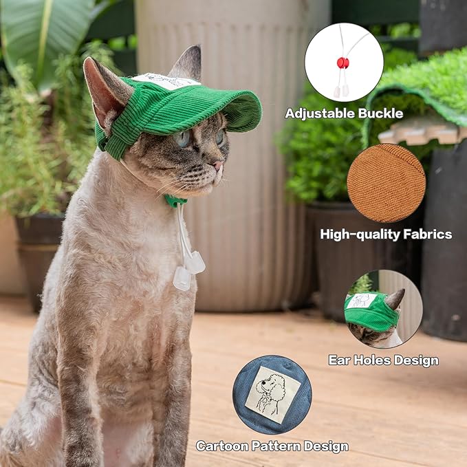Pet Dog Baseball Cap, Cat Hat, Cat Dog Sun Cap with Ear Holes, Adjustable Puppy Outdoor Sun Hat (Green, X-Large)