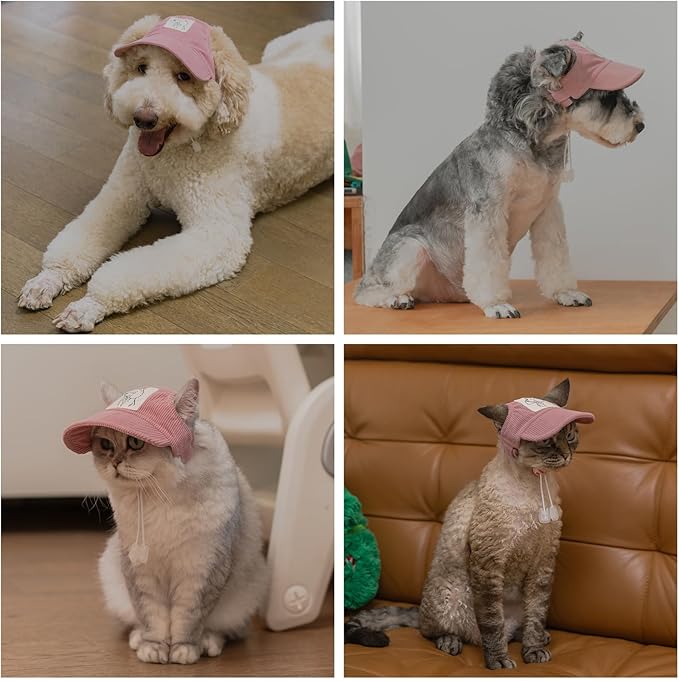 Pet Dog Baseball Cap, Cat Hat, Cat Dog Sun Cap with Ear Holes, Adjustable Puppy Outdoor Sun Hat (Pink, Large)