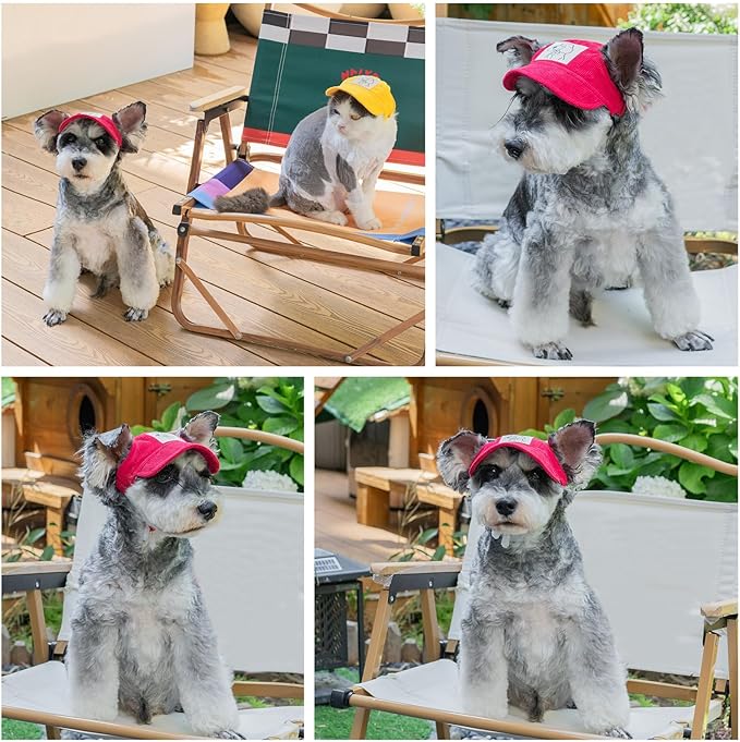 Pet Dog Baseball Cap, Cat Hat, Cat Dog Sun Cap with Ear Holes, Adjustable Puppy Outdoor Sun Hat (Red, X-Large)