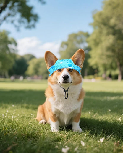 PET SHOW Dog Baseball Cap Paw Print Dog Visors for Small Doggy Cats Waterproof Pet Sun Hats with Ear Holes Adjustable Drawstring Boy Puppy Hat - Blue/S